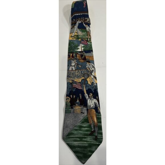 Tango by Max Raab Americana Series "Match Point" Tennis Themed Silk Necktie USA - Picture 1 of 5